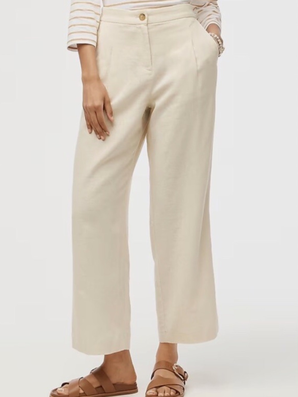 J. Crew Linen blend pleated high rise wide leg cropped pants size 2 in Ivory